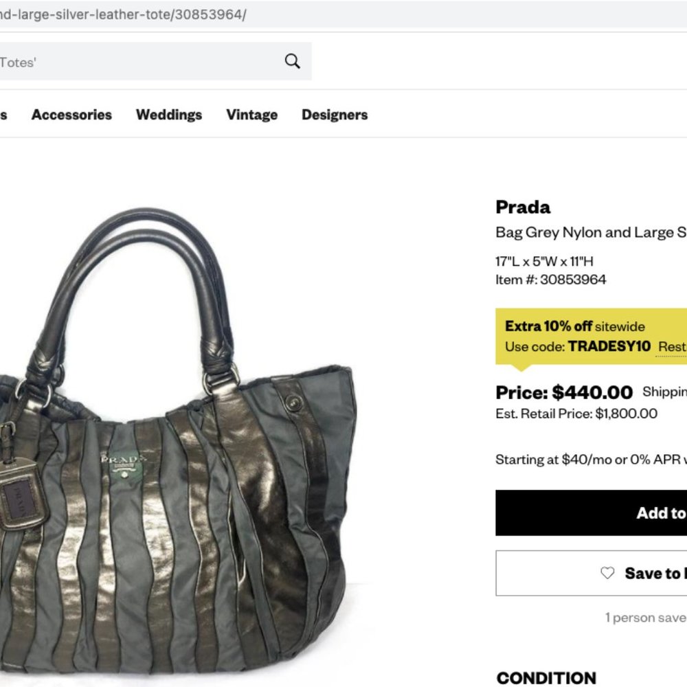Authentic Prada Tessuto Nappa Grey & Silver Tote - Picture 16 of 16